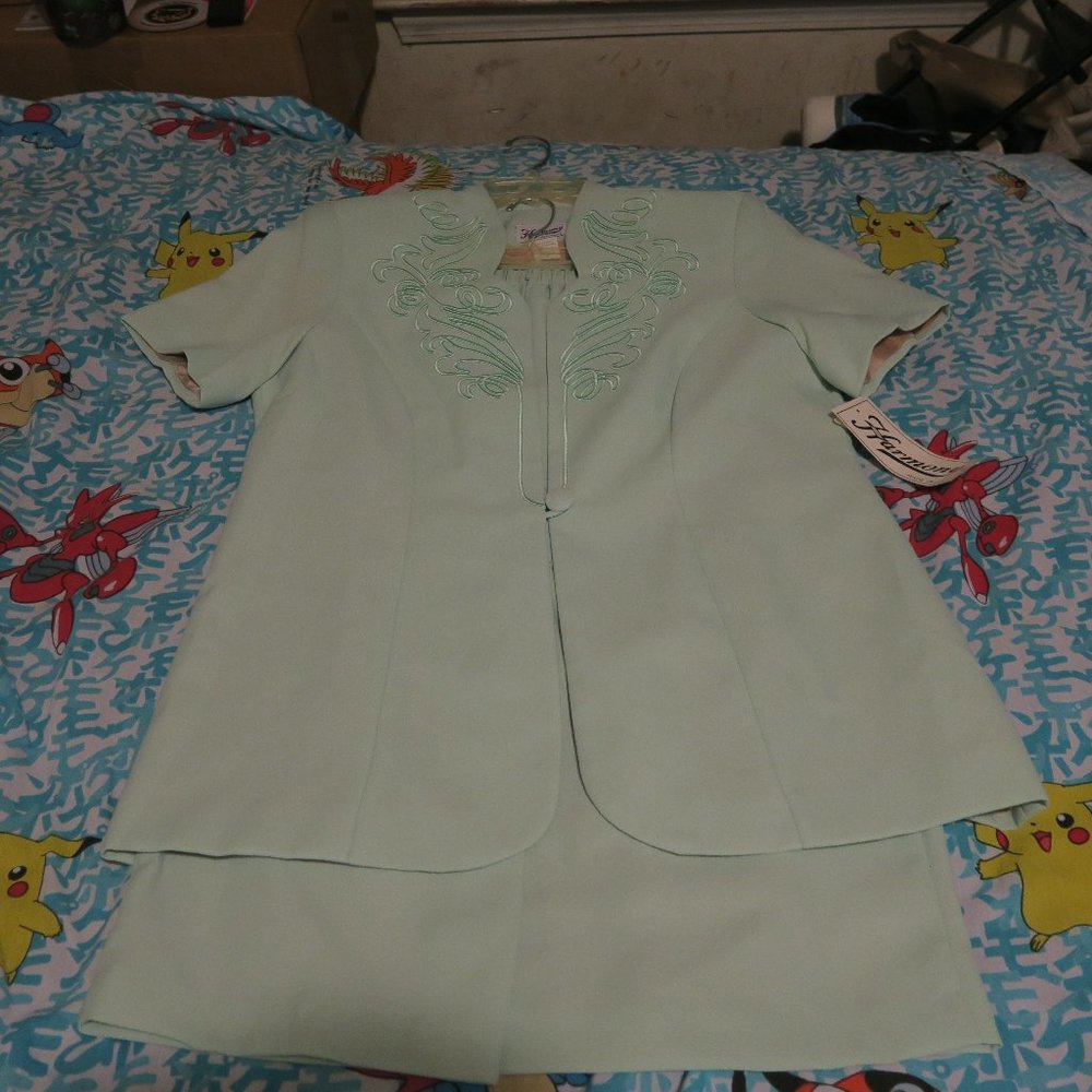 Vintage Harmony Design 2PC Embroidered Spiral Dress Jacket Suit Skirt Size 12